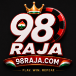 98 RAJA official logo with crown, premium red and black gaming design